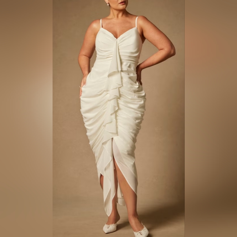 NWT Bridal by ELOQUII Draped Dress With Cascade Size 18 White Wedding Reception